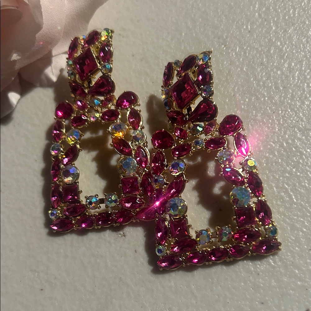 Funky Chunky Pink Ice Gemstone Drop Dangle Earrings New